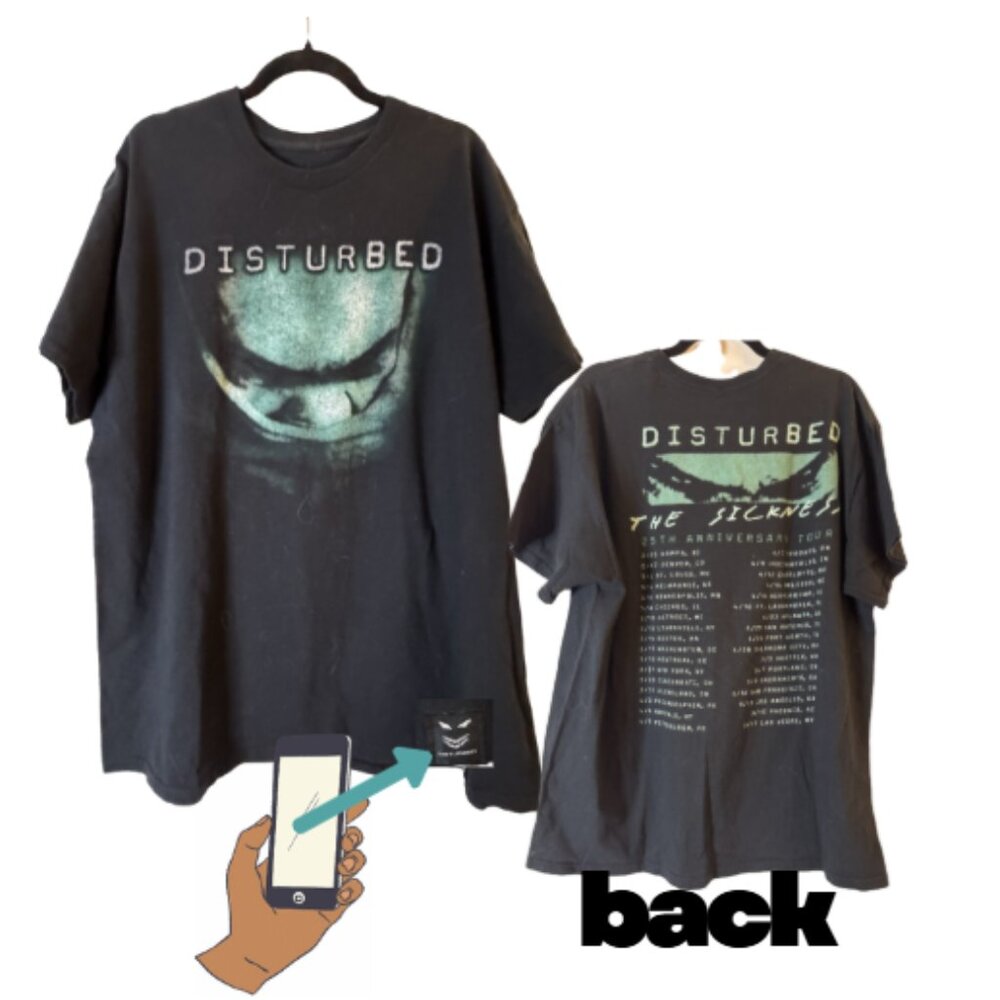 Disturbed RARE PHONE SCAN Down‎ with the Sickness 25th Anniversary T-Shirt XL
